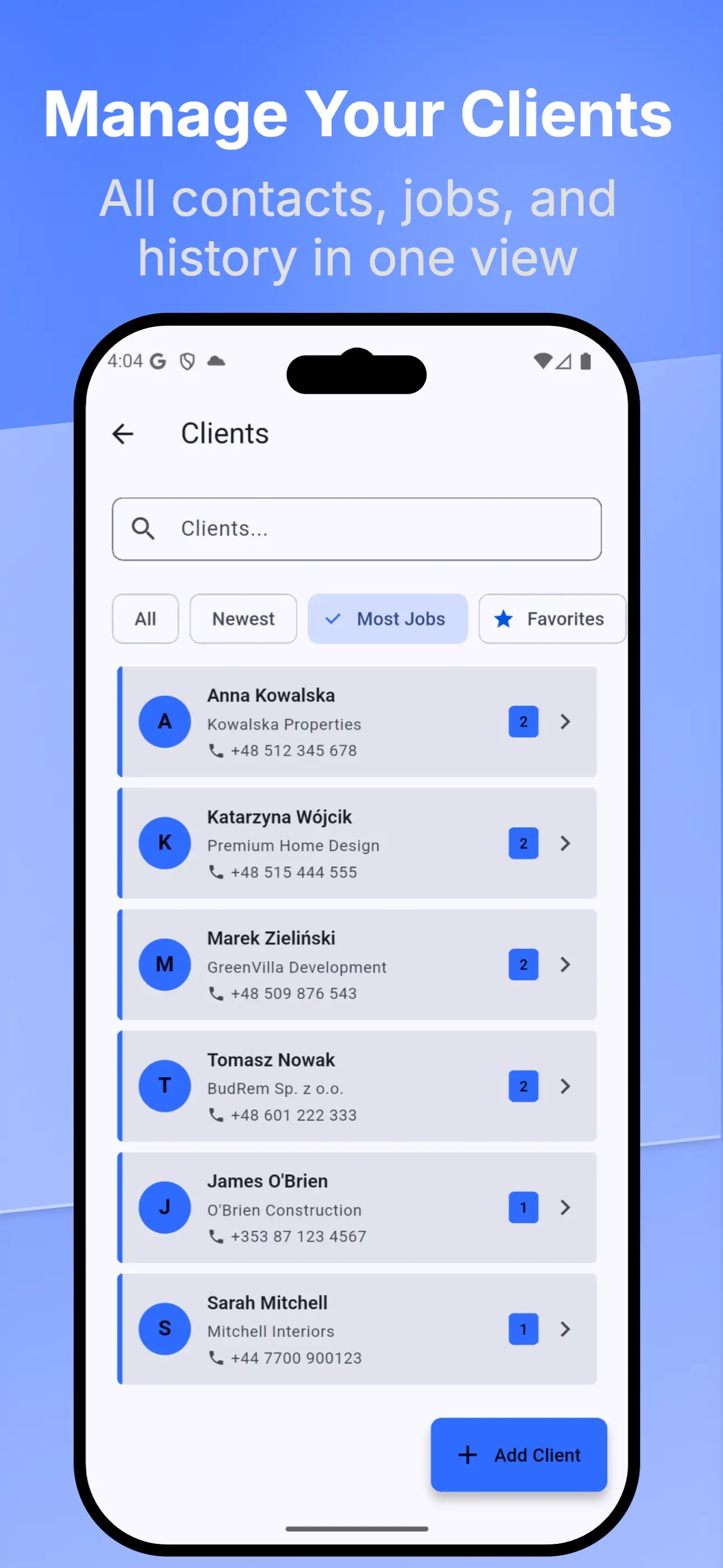 Client sharing screen — send report via link, email, or WhatsApp